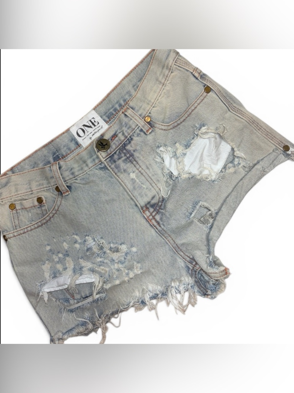 Y2K One Teaspoon Romeos Denim Cutoff Shorts streetwear grunge boho 28 light wash - Picture 5 of 12